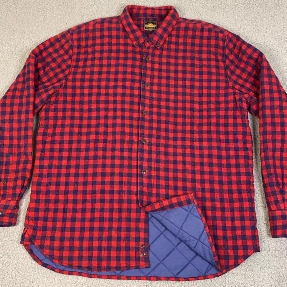 Penfield Mens Quilted Flannel Shirt Jacket size L Red Blue Button Up